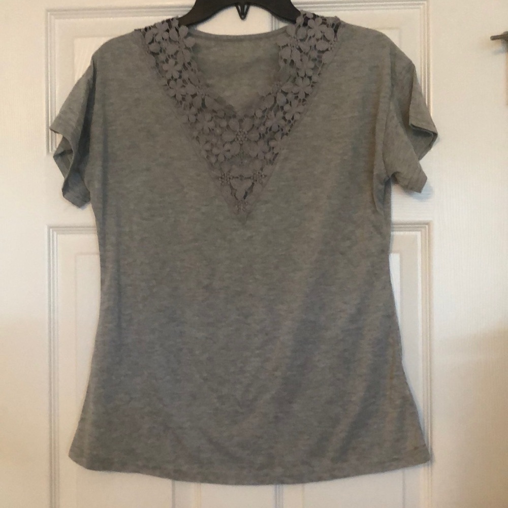 Tee with embellished neckline
